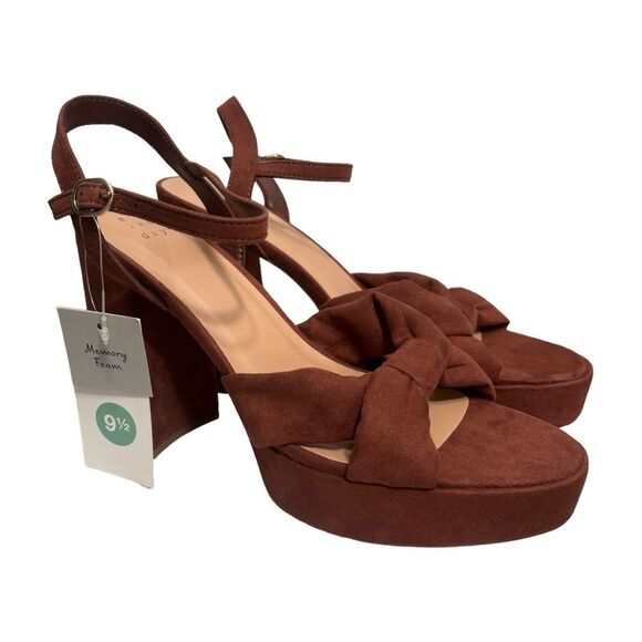 A New Day Sepia Brown Riah Open Toe Ankle Strap Block Heels Women's Size 9.5 - Picture 3 of 10